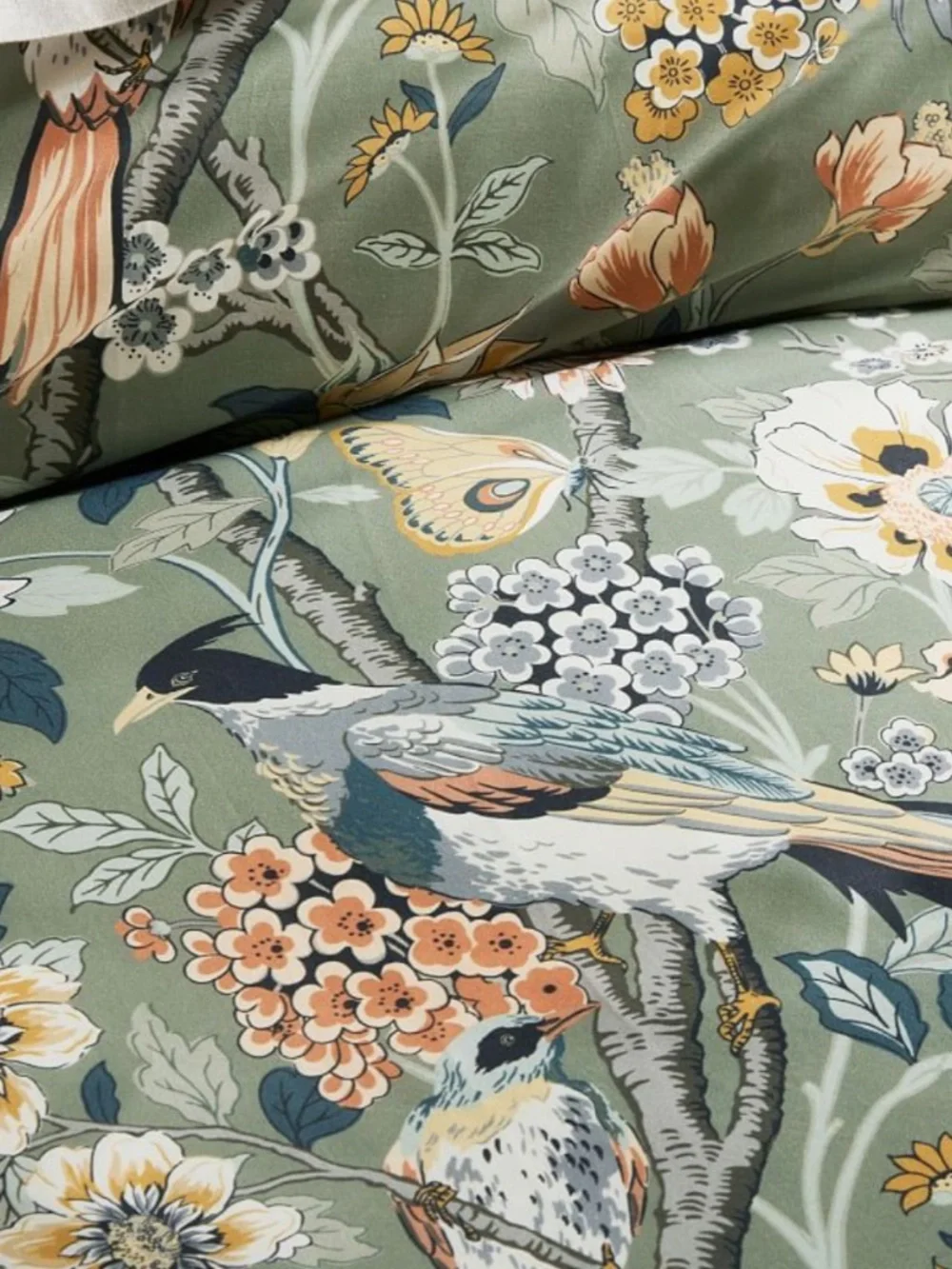 NEW ANTHROPOLOGIE GREEN FLORAL BIRD BOHO KING SIZE BEDDING + SHAM SET